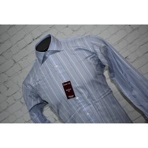 TM Lewin Dress Shirt Men Medium 15.5-33 Blue Striped French Cuffs Regular NEW